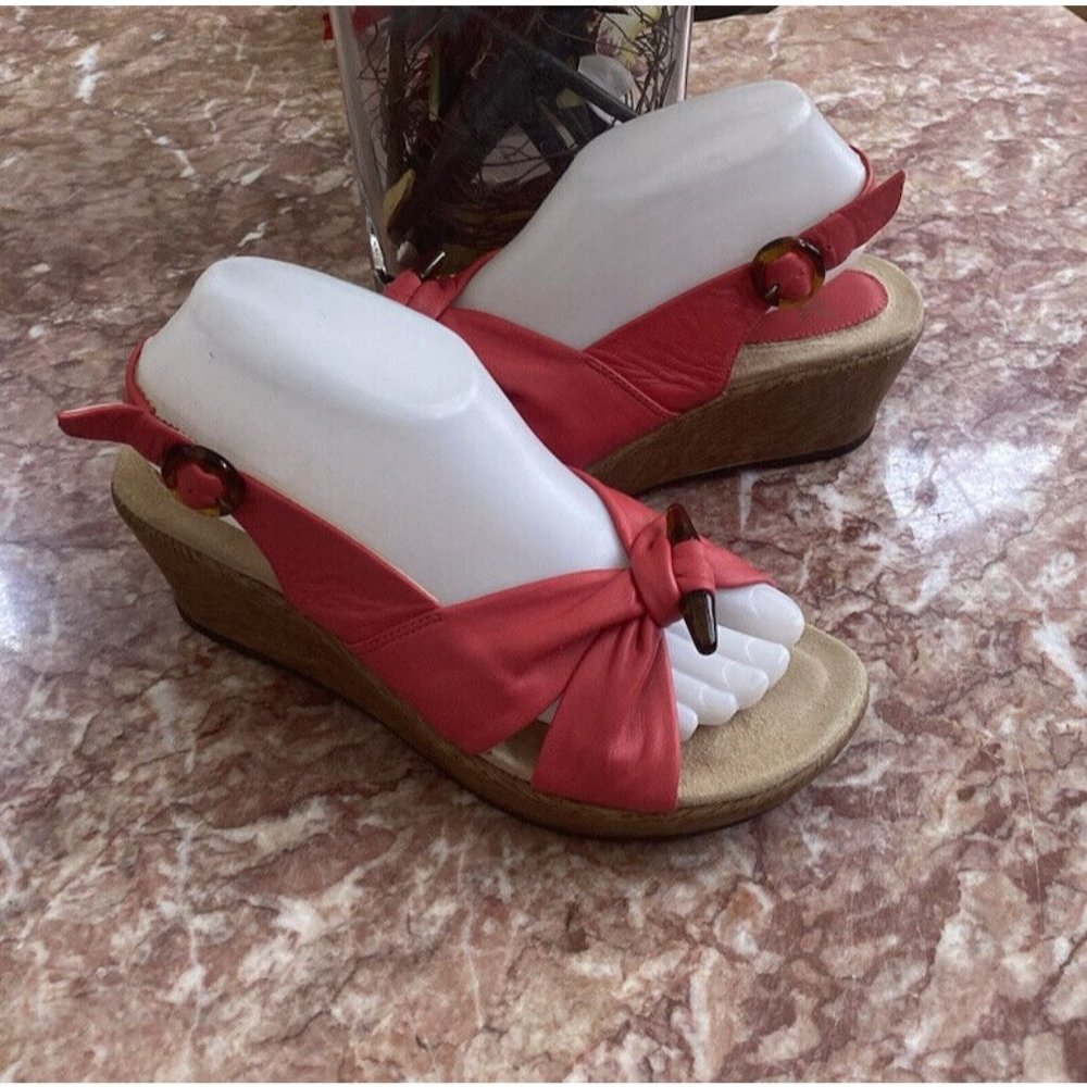 Dansko Alize Knotted Bead Women's Red Leather Wedge Sandal 38/US 7.5-8 EUC! $135